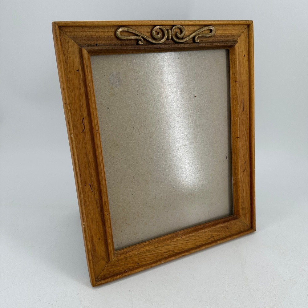 Vintage Oak Finish Wood Picture Frame Gold Scroll Accent Tabletop 8x10 Display